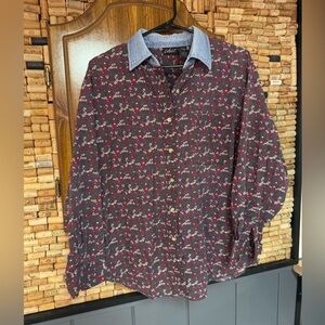 Vintage 90s chic floral 100% cotton cottage denim collar button-down shirt sz L